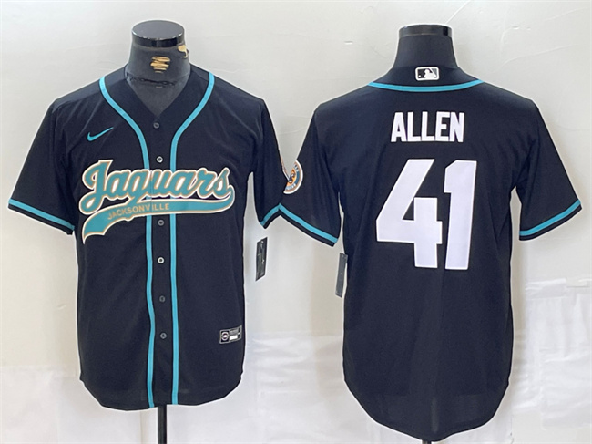 Men's Jacksonville Jaguars #41 Josh Allen Black With Patch Cool Base Stitched Baseball Jersey Men's Jacksonville Jaguars #41 Josh Allen Black With Patch Cool Base Stitched Baseball Jersey